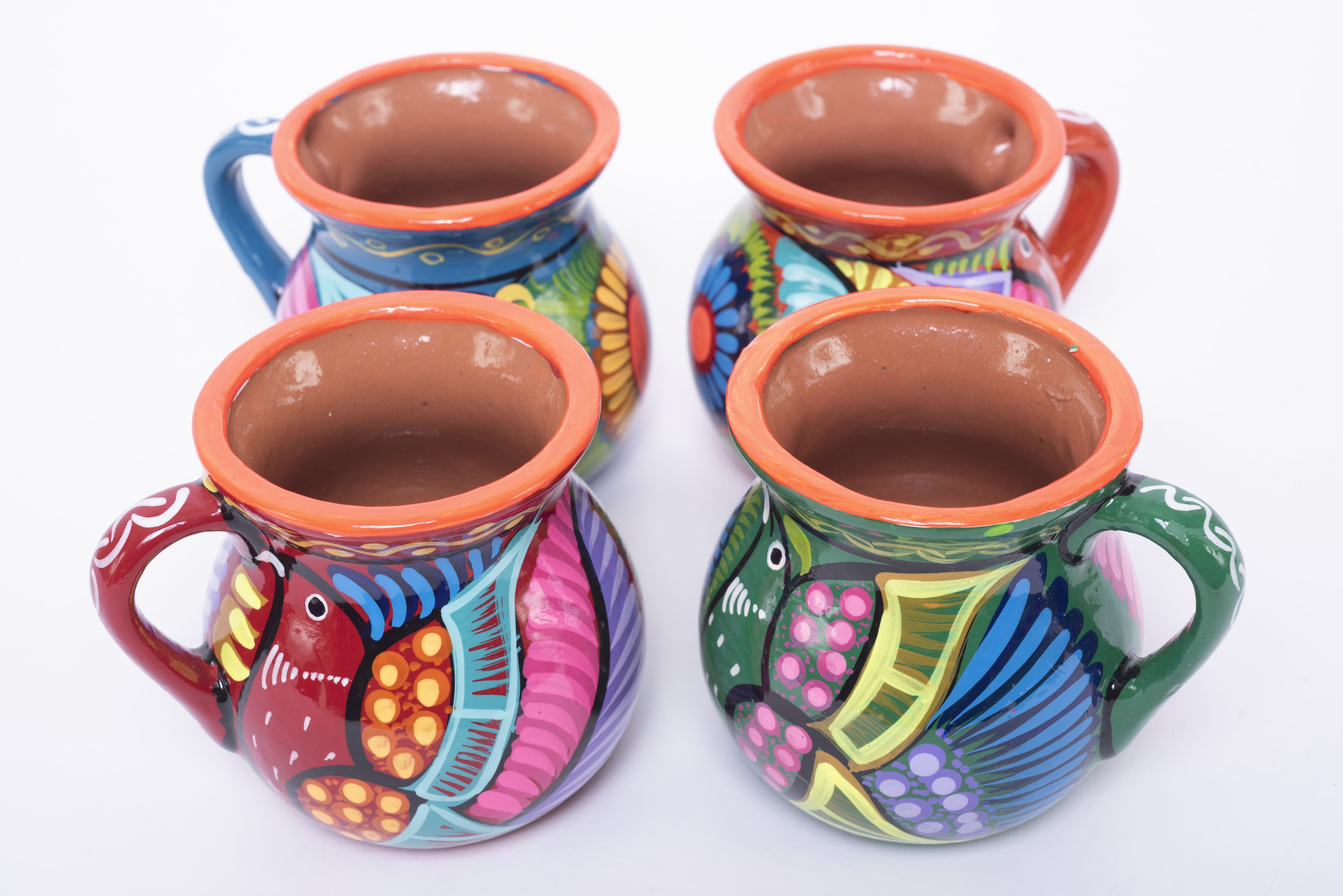 Hand-painted Mexican clay mugs (Jarritos) OAXACA Art fo MODE# 0245