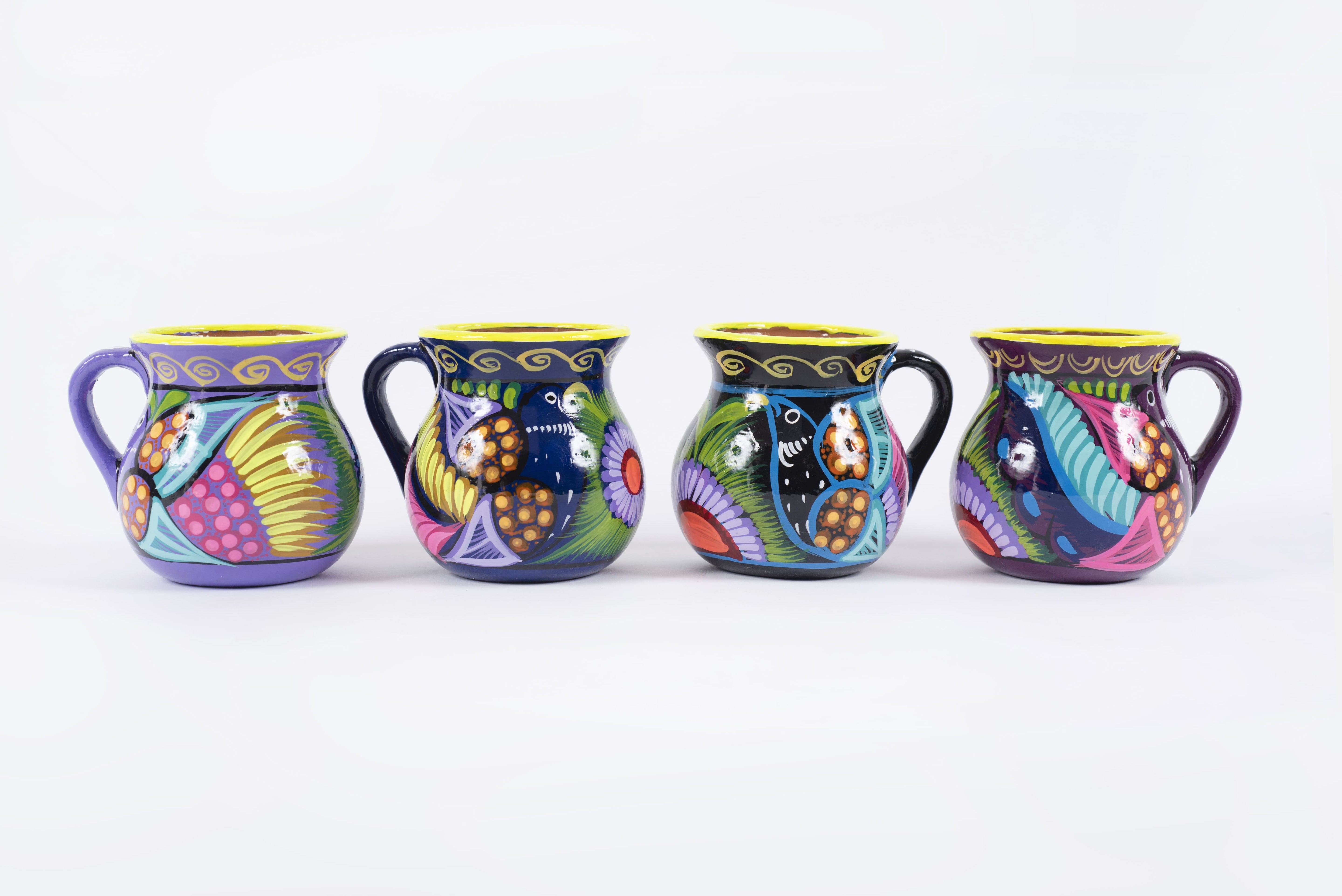 Hand-painted Mexican clay mugs (Jarritos) OAXACA Art fo MODE# 0246