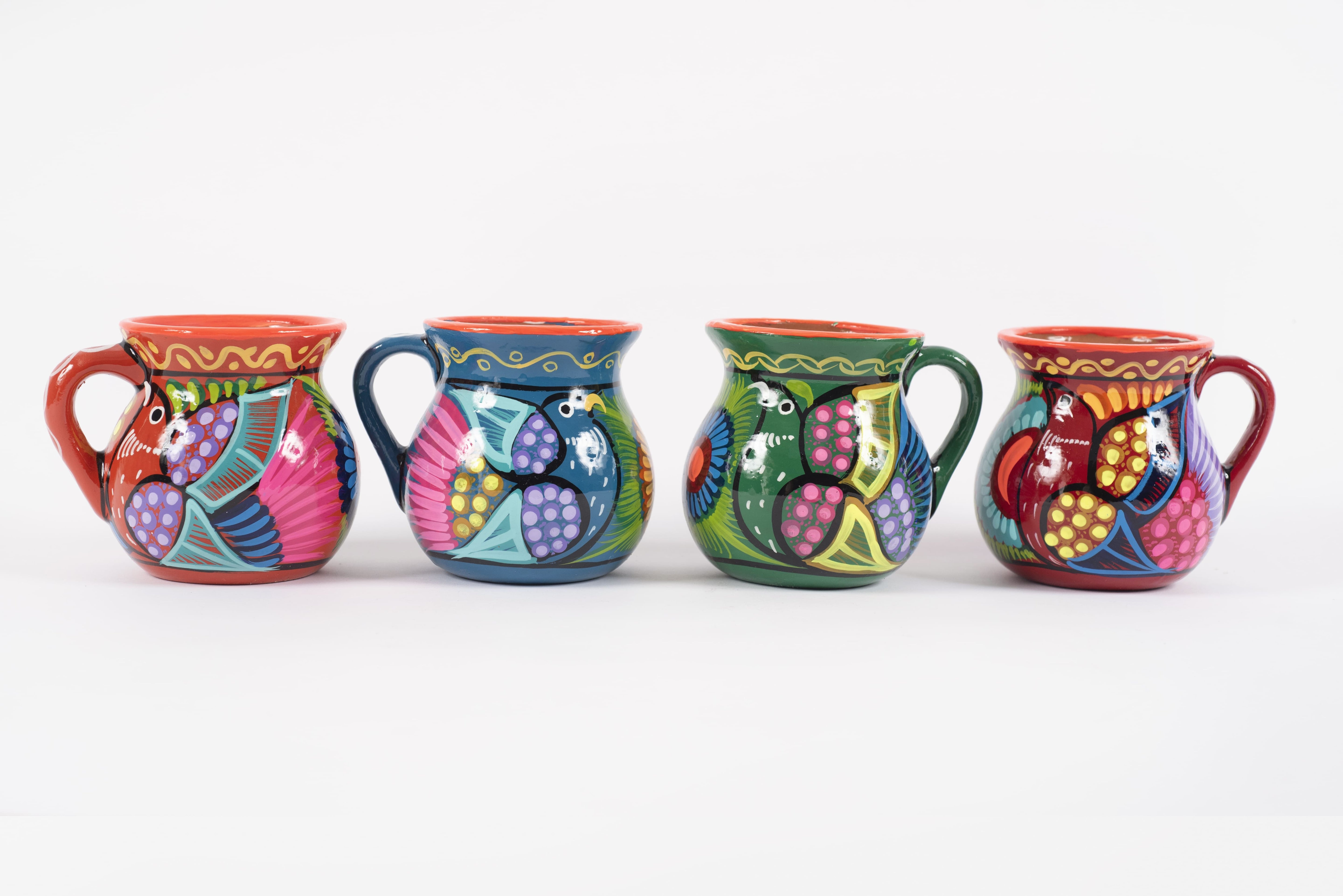 Hand-painted Mexican clay mugs (Jarritos) OAXACA Art fo MODE# 0245