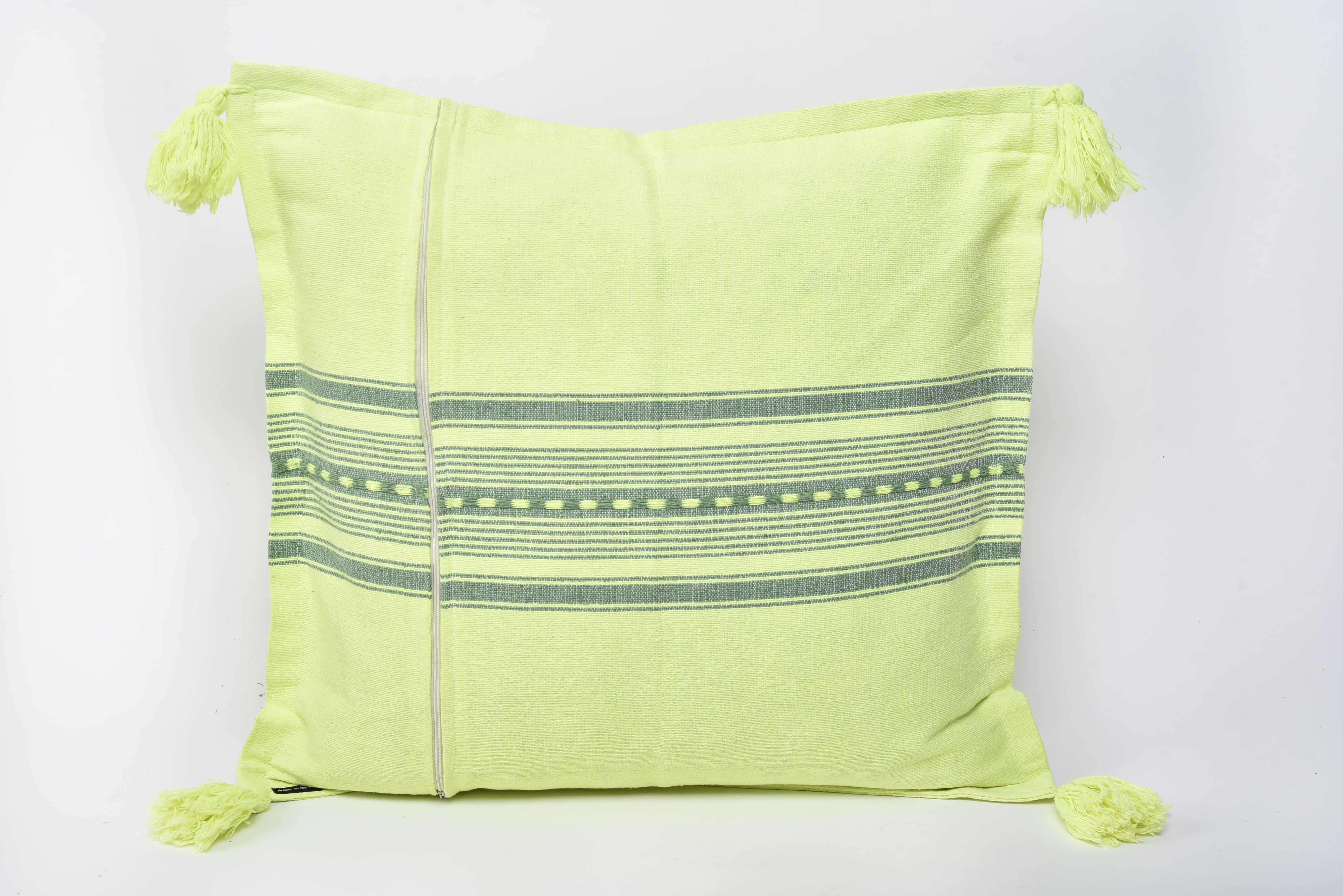 Handwoven cotton throw pillow covers with tassels — RED MODEL# 0429, GREEN MODEL# 0425, WHITE MODEL# 042