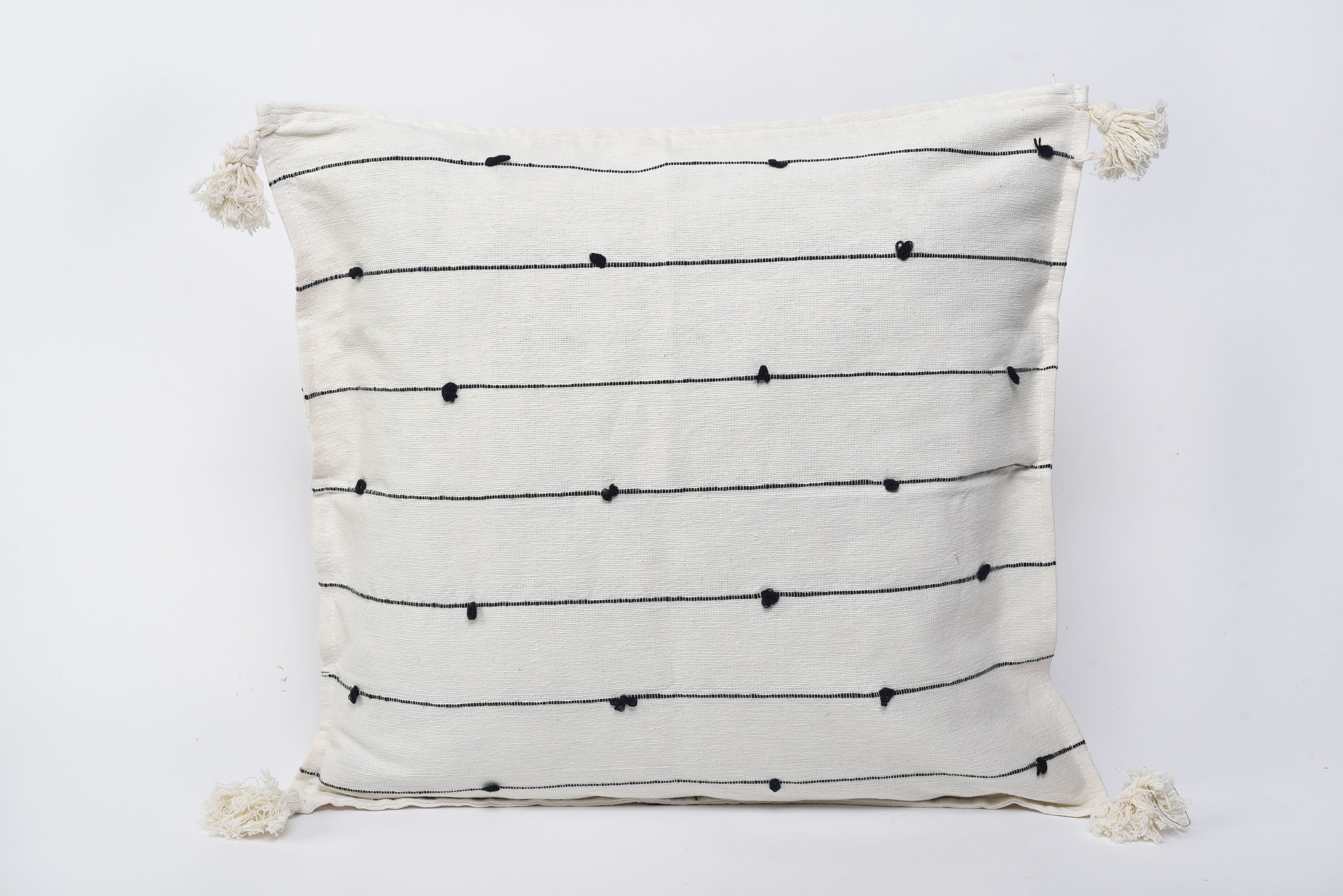 Handwoven cotton throw pillow covers with tassels — RED MODEL# 0429, GREEN MODEL# 0425, WHITE MODEL# 042
