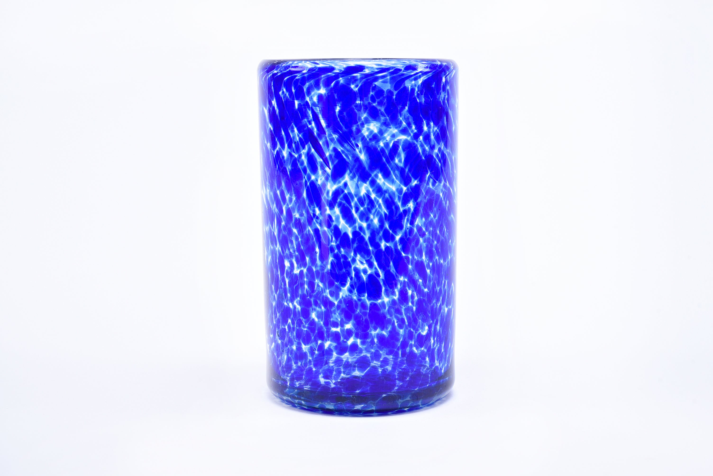Hand-blown glass tumblers with decorative art