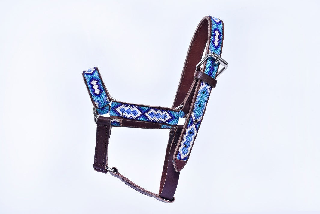 Embroidered leather horse halter charreria MODEL# 030336-LBNWH