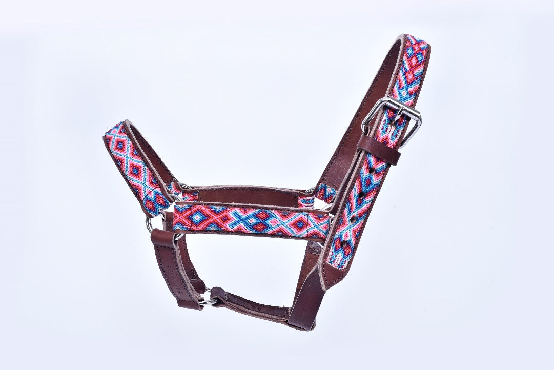 Embroidered leather horse halter charreria MODEL# 030336-PLBWH