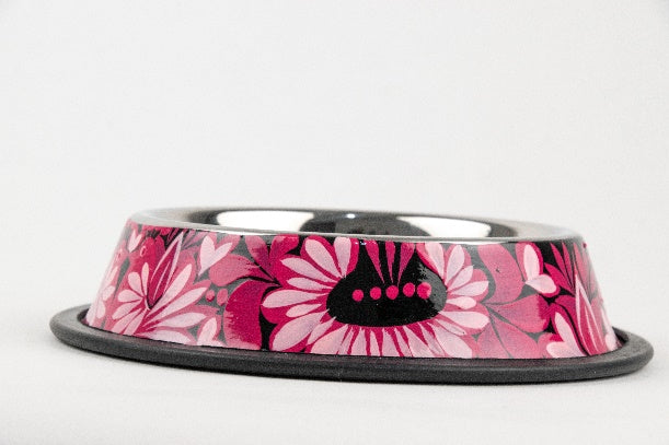 Hand-painted stainless steel pet dish pink MODEL# 030409