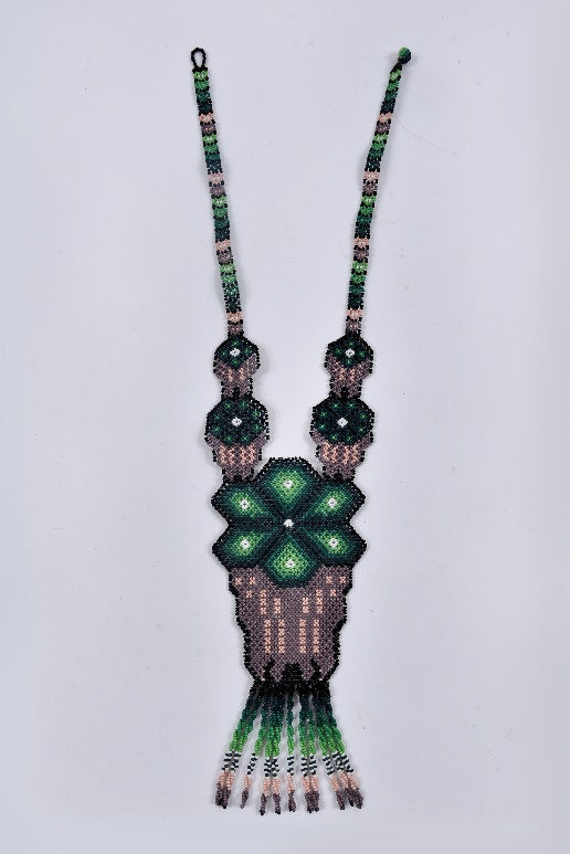 Huichol large peyote necklace green MODEL# 080606-V