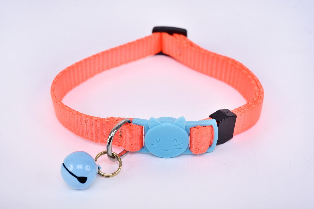 Cat collar with bell fluorescent orange light blue MODEL# 030805