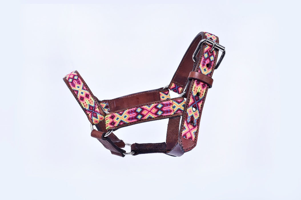 Embroidered leather horse halter pony MODEL# 030332-PYW