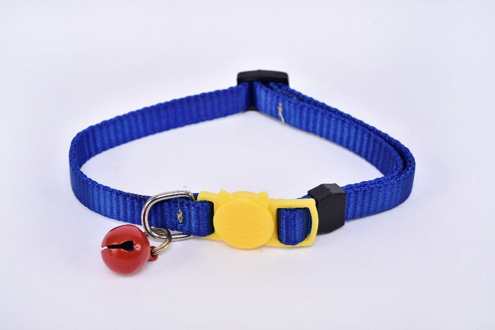 Cat collar with bell navy blue yellow MODEL# 030802