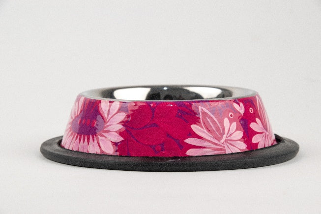 Hand-painted stainless steel pet dish pink MODEL# 030403