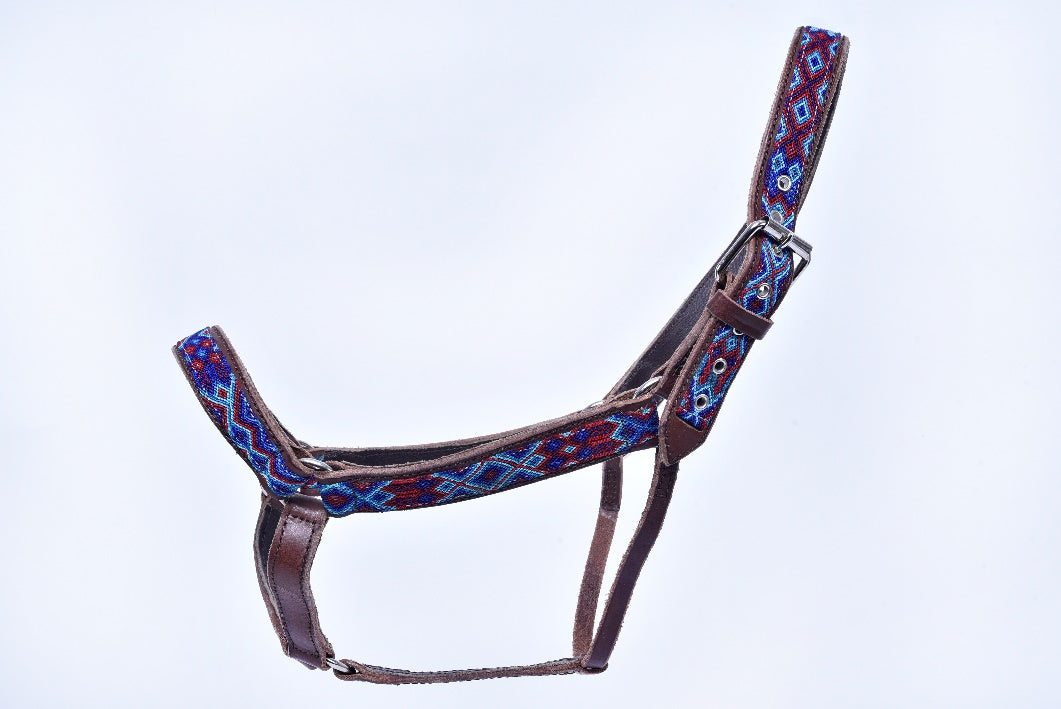 Embroidered leather horse halter MODEL# 030342-NLBR