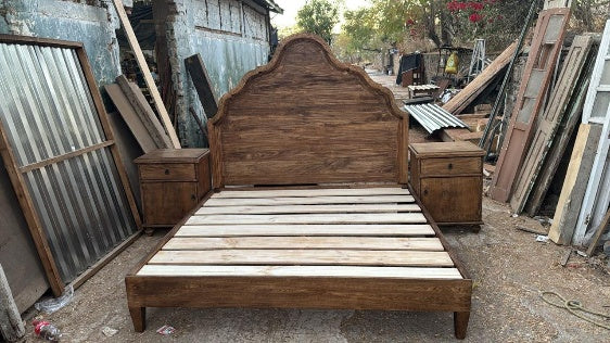 Carved arch headboard pine wood bed frame MODEL# 1114
