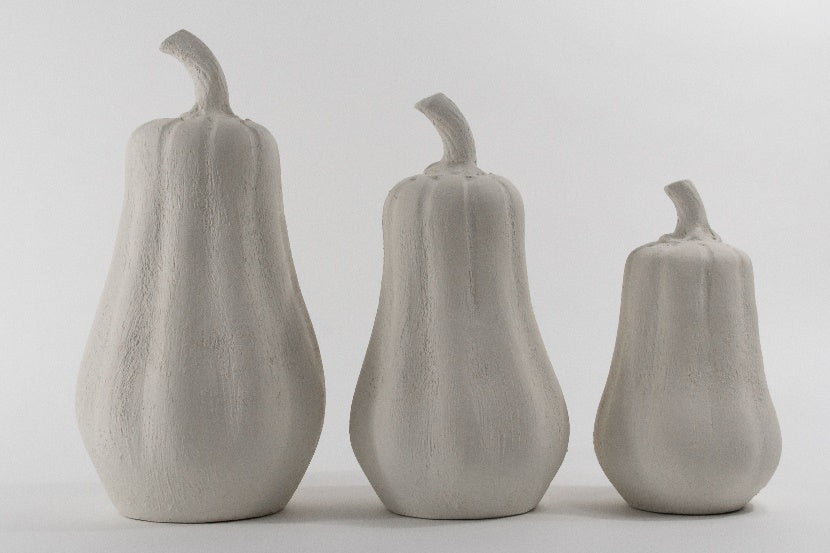 Set of 3 decorative pumpkins white clay MODEL# 0406