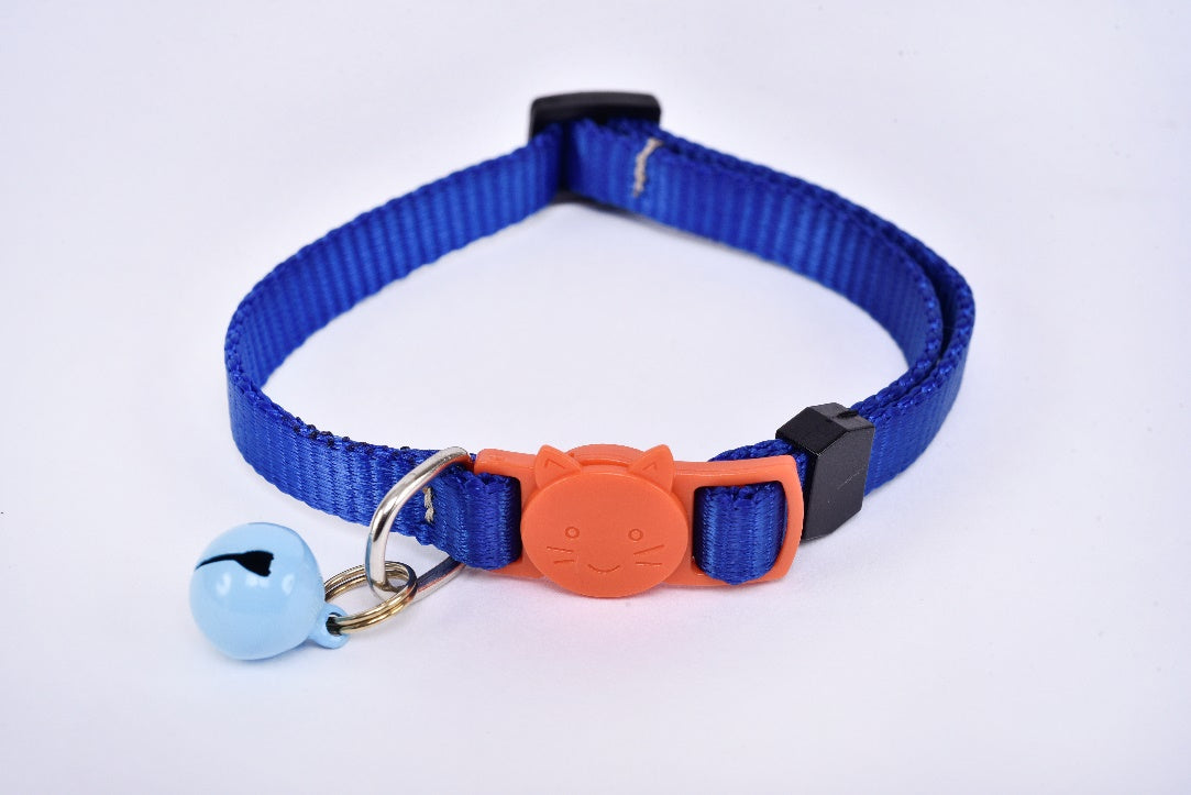 Cat collar with bell navy blue orange MODEL# 030809