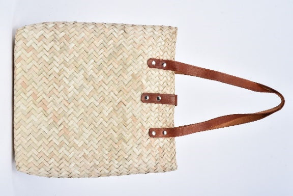 Classic leather strap straw bag MODEL# 0504