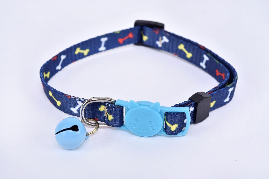 Cat collar with bell navy blue light blue MODEL# 030803