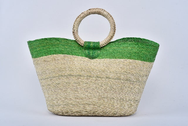 Jumbo straw bag green stripe MODEL# 050303