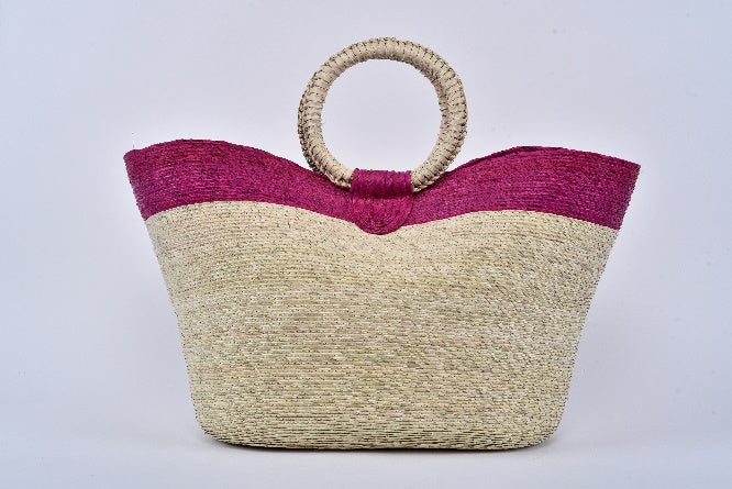 Jumbo straw bag Mexican pink stripe MODEL# 050304