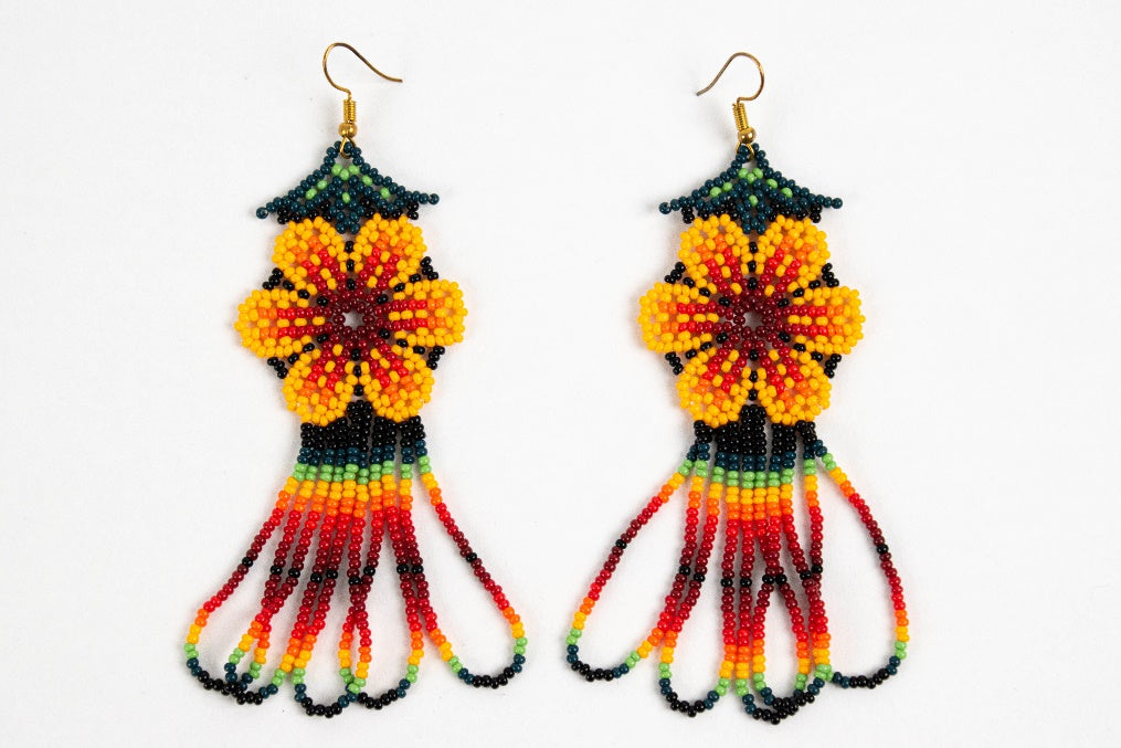 Huichol flower earrings 9.5cm MODEL# 080608