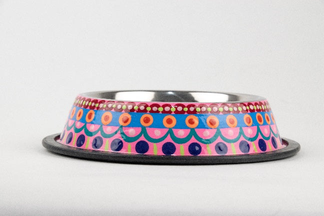 Hand-painted stainless steel pet dish pink purple MODEL# 030407