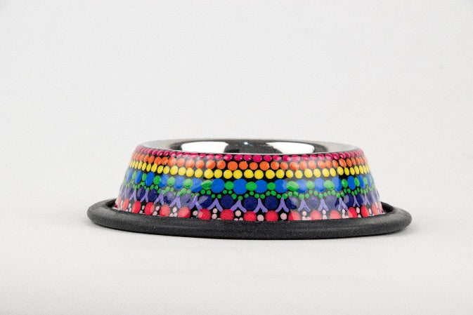 Hand-painted stainless steel pet dish rainbow MODEL# 030402