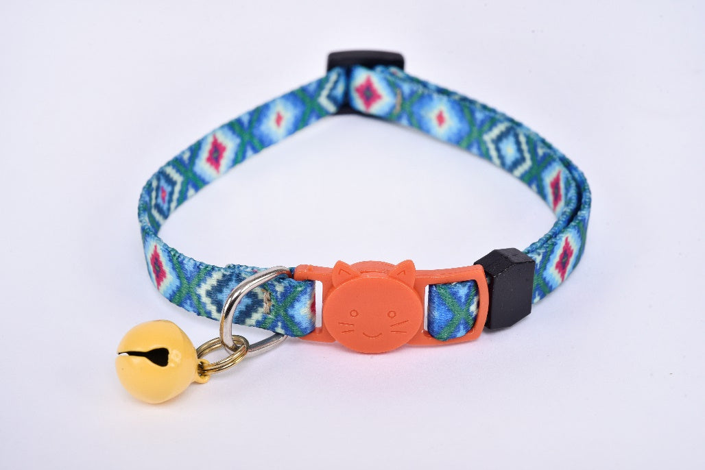 Cat collar with bell light blue orange MODEL# 030808