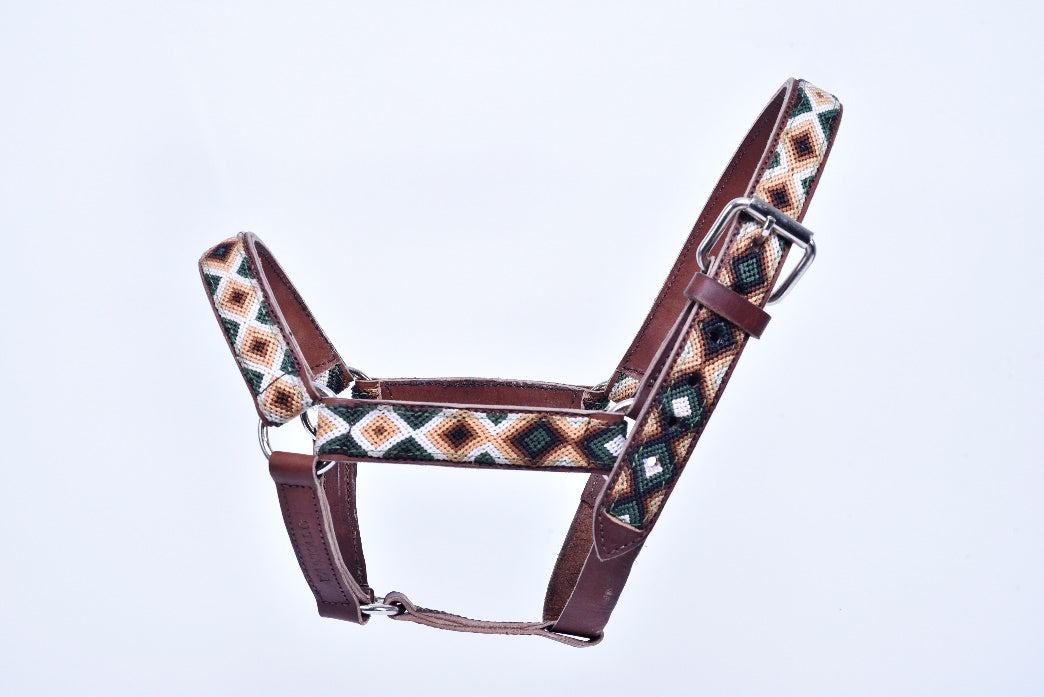 Embroidered leather horse halter charreria MODEL# 030336-GCWH