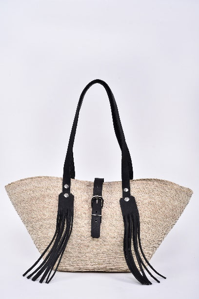 Medium Totte straw bag black handles MODEL# 0510
