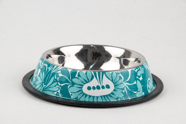 Hand-painted stainless steel pet dish turquoise MODEL# 030408