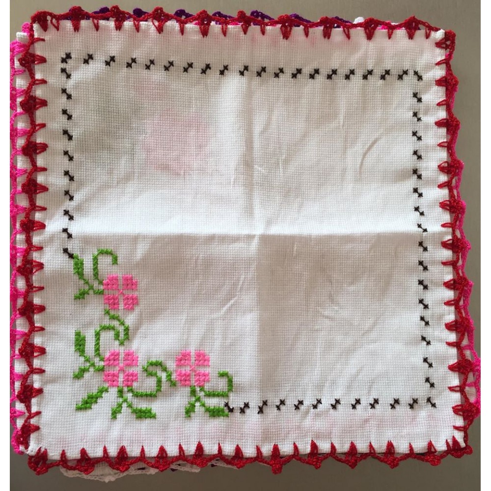 Cross stitch embroidered napkin