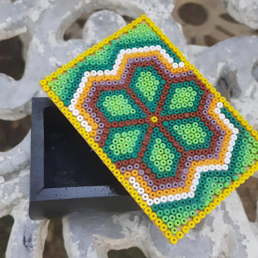 Chest with Huichol art