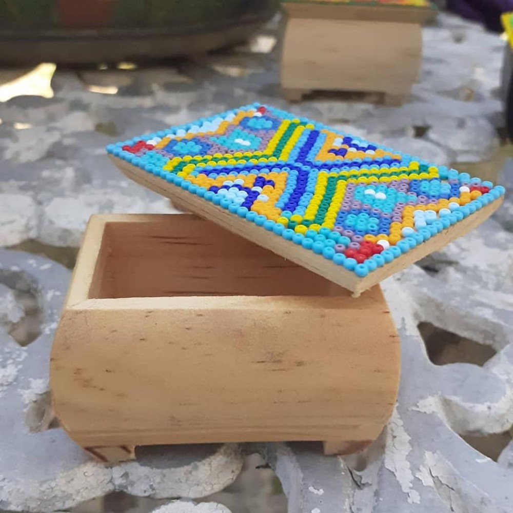 Chest with Huichol art