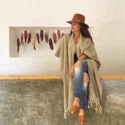 Long beige wool cape 