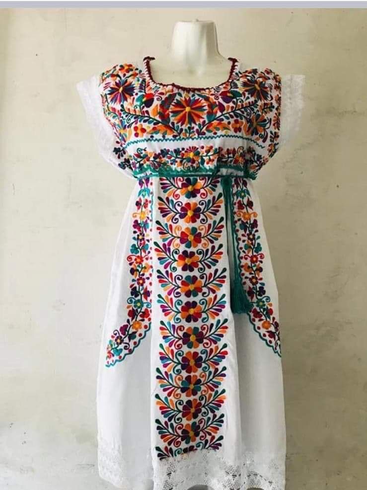 sachin and babi light blue dress Mexican Embroidered Smock Dress S – OMNIA main image 0