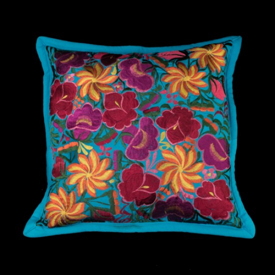 Cushion cover flowery turquesa