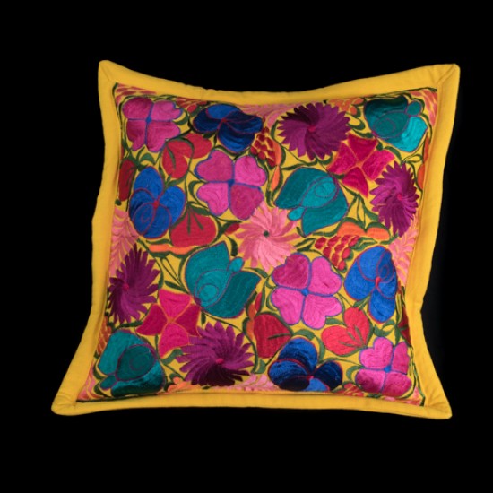 Cushion cover flowery yellow